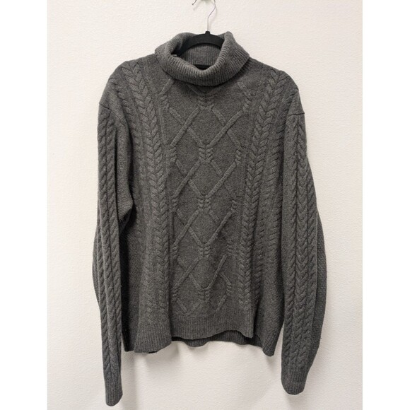 Banana Republic Gray Merino Wool Cable Knit Turtleneck Sweater sz XL Fisherman - Picture 1 of 9